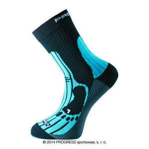 PROGRESS MERINO treking socks 9-12 černá/modrá/šedá, Černá / modrá