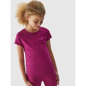 4F Dětské bavlněné tričko - velikost 146 dark pink 152