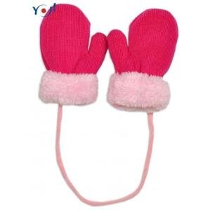 Zimní kojenecké rukavičky s kožíškem - se šňůrkou YO - malinové/růžový kožíšek 80-92 (12-24m)