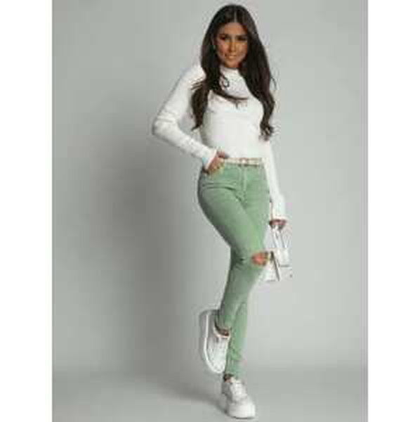 FASARDI Zelené XL džínové džíny s dírami na kolenou, Zelená