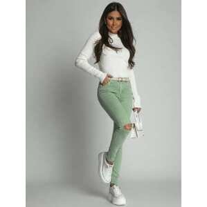 FASARDI Zelené L džínové džíny s dírami na kolenou