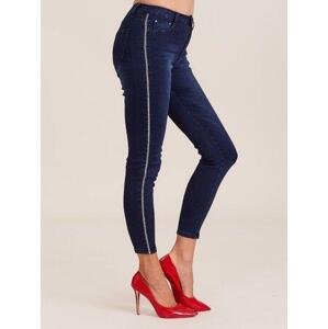 Fashionhunters Tmavě modré džíny s pruhy. velikost: 34