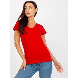 Fashionhunters Červené dámské základní tričko s krátkým rukávem Velikost: XS