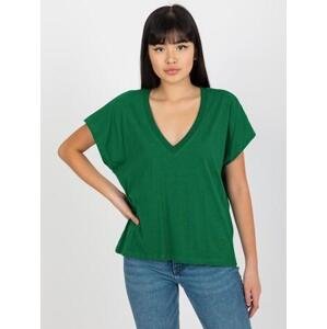 Fashionhunters MAYFLIES tmavě zelené dámské jednobarevné bavlněné tričko Velikost: M