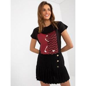 Fashionhunters Černé dámské tričko s bavlněným potiskem.Velikost: ONE SIZE, JEDNA, VELIKOST