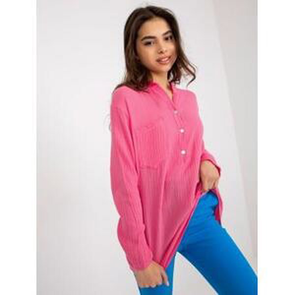 Fashionhunters OCH BELLA růžová dámská bavlněná košilová halenka Velikost: S