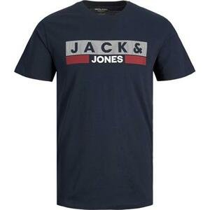 Jack&Jones PLUS Pánské triko JJELOGO Regular Fit 12158505 Navy Blazer PLAY 4 XXL