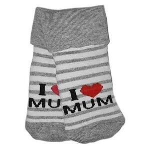 Kojenecké froté bavlněné ponožky I Love Mum, bílo/šedé proužek 68-74 (6-9m)