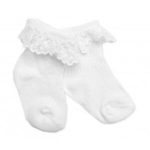 Bavlněné ponožky s krajkovým volánkem Baby Nellys, bílé 56-68 (0-6 m)