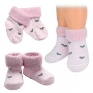 Bavlněné dětské ponožky s chlupáčkovým lemem, Srdíčka - růžové, 1 pár 68-80 (6-12m)