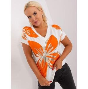 Fashionhunters Ecru-oranžová halenka plus size velikosti s manžetami Velikost: JEDNA VELIKOST