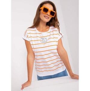 Fashionhunters Ecru-oranžová proužkovaná halenka s aplikacemi Velikost: L/XL