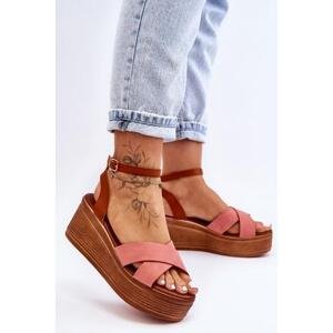 Kesi Dámské pohodlné sandály na klínu hnědo-růžové Laurie 39, Odstíny, hnědé, a, béžové