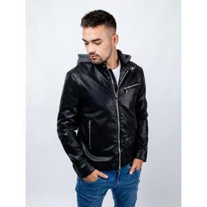 Glano Pánská koženková bunda s kapucí - černá Velikost: L