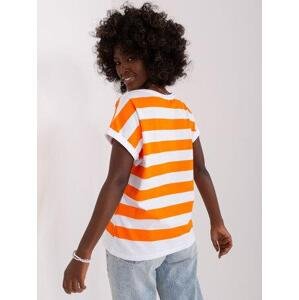 Fashionhunters Základní bílo-oranžová proužkovaná halenka Velikost: L/XL