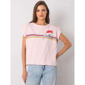 Fashionhunters Světle růžové bavlněné dámské tričko s potiskem ONE SIZE, JEDNA, VELIKOST
