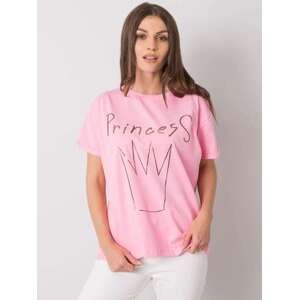 Fashionhunters Dámské růžové bavlněné tričko s potiskem ONE SIZE, JEDNA, VELIKOST