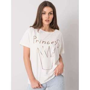 Fashionhunters Ecru dámské bavlněné tričko s potiskem ONE SIZE, JEDNA, VELIKOST