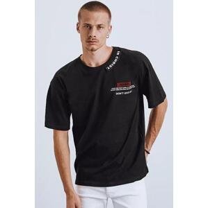Dstreet Černé pánské tričko RX4608 L s potiskem a odznaky, Černá