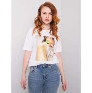 Fashionhunters Dámské bílé tričko s potiskem a S aplikací