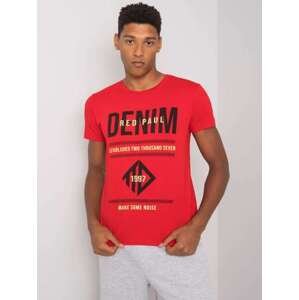 Fashionhunters Pánské červené bavlněné tričko s potiskem XL