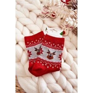 Kesi Dámské vánoční ponožky lesklé sobově Červená a šedá 38-41, Odstíny, šedé, stříbrné, ||, Odstíny, červené