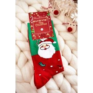 Kesi Pánské vánoční bavlněné ponožky se Santa Clauses  zelenými a červenými 43-46, Odstíny, zelené, ||, Odstíny, červené