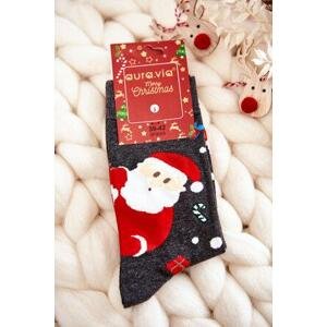 Kesi Pánské vánoční bavlněné ponožky s Santa Clausem Tmavě šedá 39-42