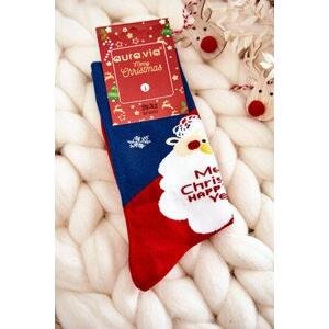 Kesi Pánské vánoční bavlněné ponožky se Santa Clauses Námořnická modrá a červená 39-42, Odstíny, tmavě, modré, ||, Odstíny, červené