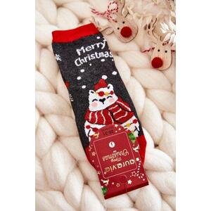 Kesi Dětské ponožky "Merry Christmas" medvěd Šedý a červený 28-31, Odstíny, šedé, stříbrné, ||, Odstíny, červené