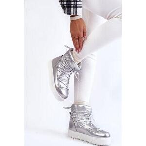 Kesi Dámské módní šněrovací boty do sněhu stříbrne Carrios 38, stříbrný
