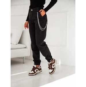 FASARDI Džínové kalhoty s řetízkem, černé S, Černá
