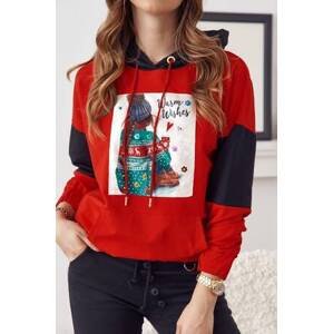 FASARDI Červená XL vánoční mikina s kapucí, ČERVENÉ