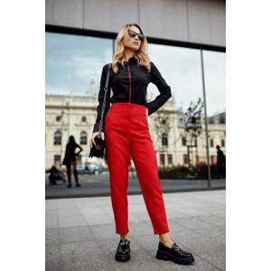 FASARDI Elegantní červené XL kalhoty se šipkami