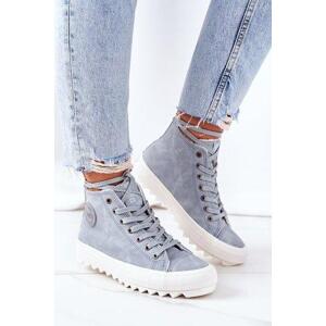 Big Star Shoes Women's Leather Warm Sneakers Big Star EE274115 Light Blue Velikost: 37, Modrá