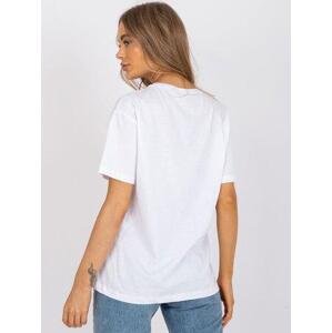 Fashionhunters Bílé volné tričko s aplikací a potiskem. Velikost: L.