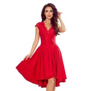 Numoco Dámské šaty s krajkovým výstřihem PATRICIA - červené Velikost: S, Červená