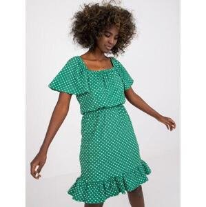 Fashionhunters Zelené puntíkované mini bavlněné šaty RUE PARIS Velikost: M