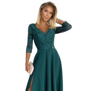 Numoco Elegantní dlouhé šaty s krajkovým výstřihem AMBER - zelené Velikost: XXL, Zelená