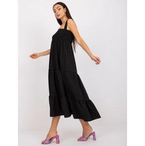 Fashionhunters Černé šaty na ramínka s volánem RUE PARIS Velikost: S