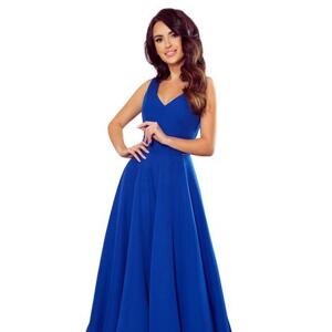 Numoco Dlouhé šaty s výstřihem CINDY - modré Velikost: M, Modrá