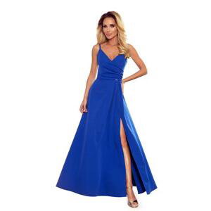 Numoco Elegantní maxi šaty na ramínka CHIARA - modré Velikost: XL, Modrá