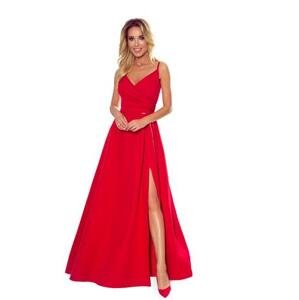 Numoco Elegantní maxi šaty na ramínka CHIARA - červené Velikost: L, Červená