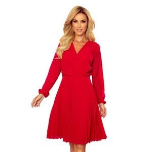 Numoco Skládané šaty s výstřihem a dlouhým rukávem ISABELLE - červené Velikost: L, Červená
