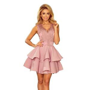 Numoco Exkluzivní šaty s krajkovým výstřihem CHARLOTTE - růžové Velikost: S, Růžová