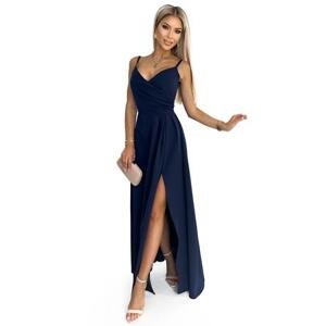 Numoco Elegantní maxi šaty na ramínka CHIARA - tmavě modré Velikost: S, Modrá