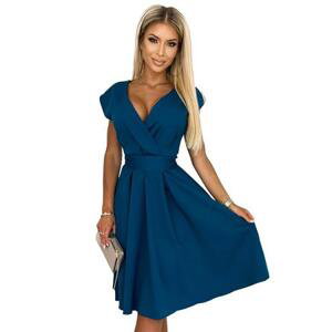Numoco Rozevláté šaty s obálkovým výstřihem SCARLETT - mořské modré Velikost: S, Modrá