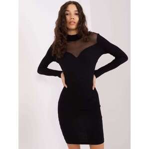 Fashionhunters Černé šaty se síťovaným výstřihem BASIC FEEL GOOD Velikost: S/M