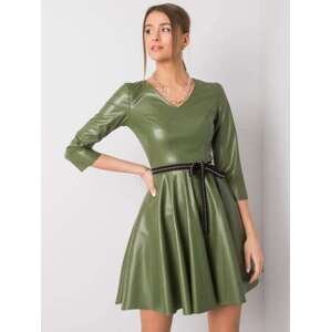 Fashionhunters Zelené šaty z umělé kůže 42