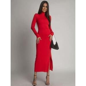 FASARDI Hladké šaty s dlouhým rukávem a rolákem, červené, XL